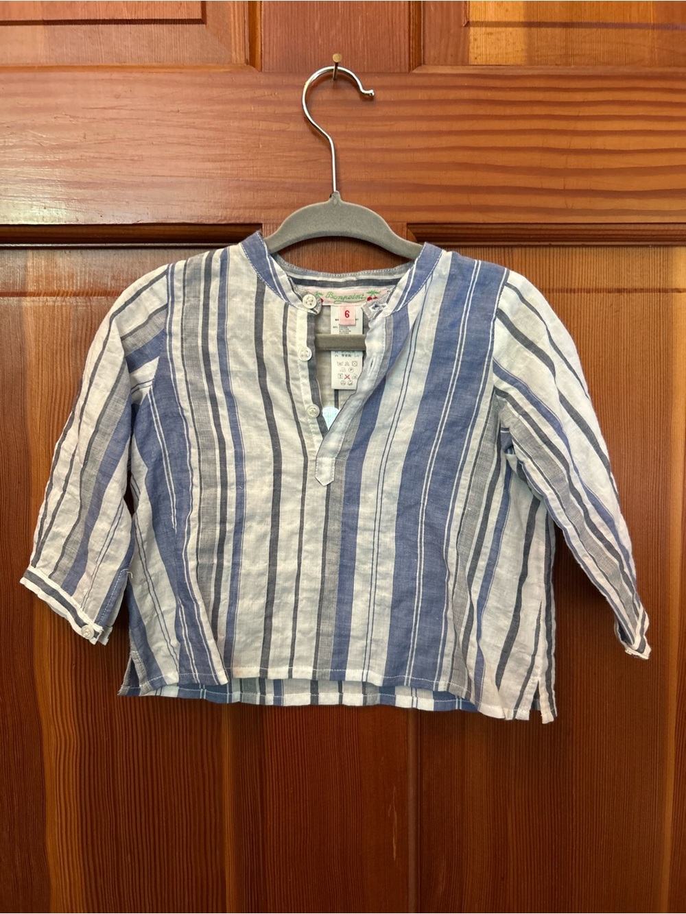 Bonpoint Blue & White Striped Linen Henley Top